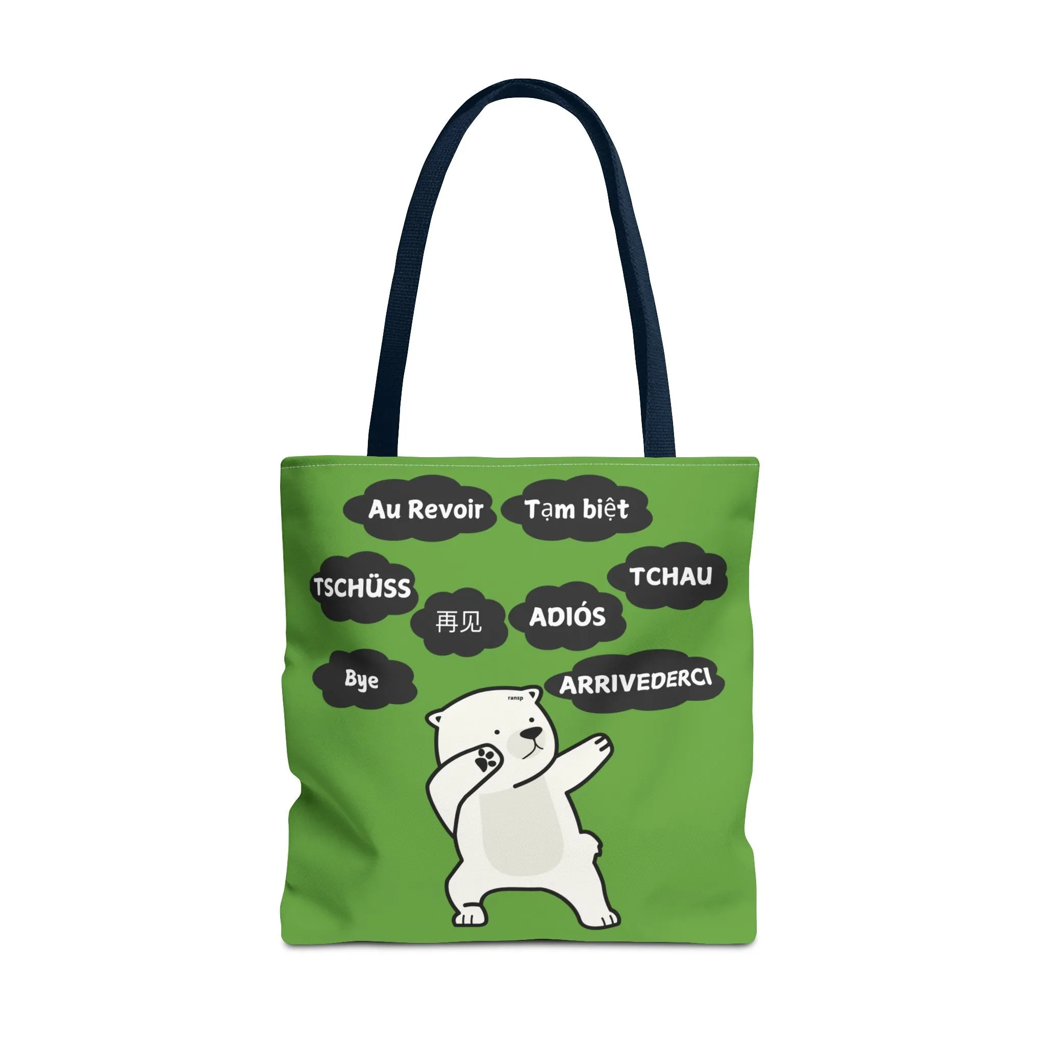 Green Multilingual Farewell Tote Bag with Dancing Bear Design- Perfect for Friendship Gifts, Bag for Shopping, Everyday Shopping bag