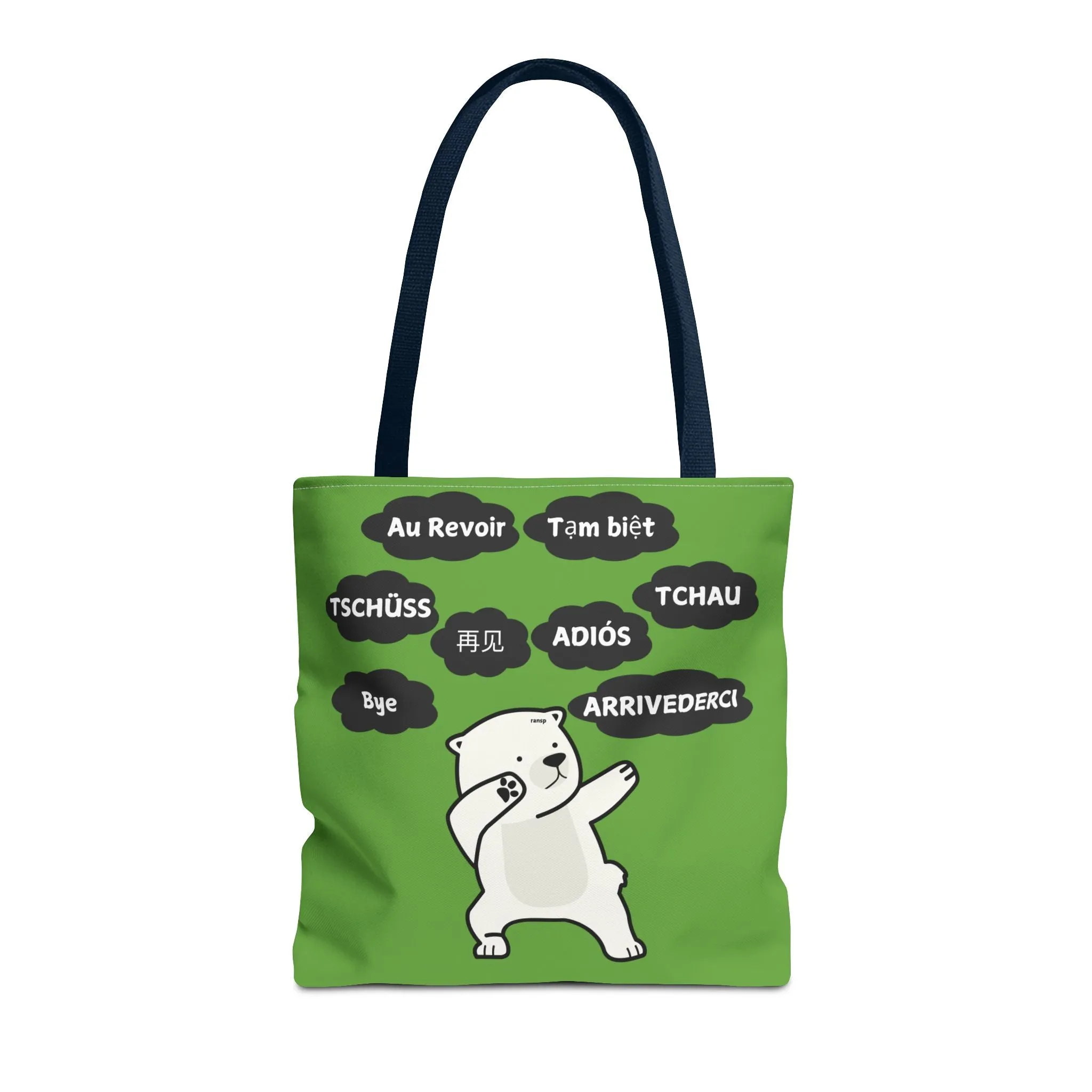 Green Multilingual Farewell Tote Bag with Dancing Bear Design- Perfect for Friendship Gifts, Bag for Shopping, Everyday Shopping bag