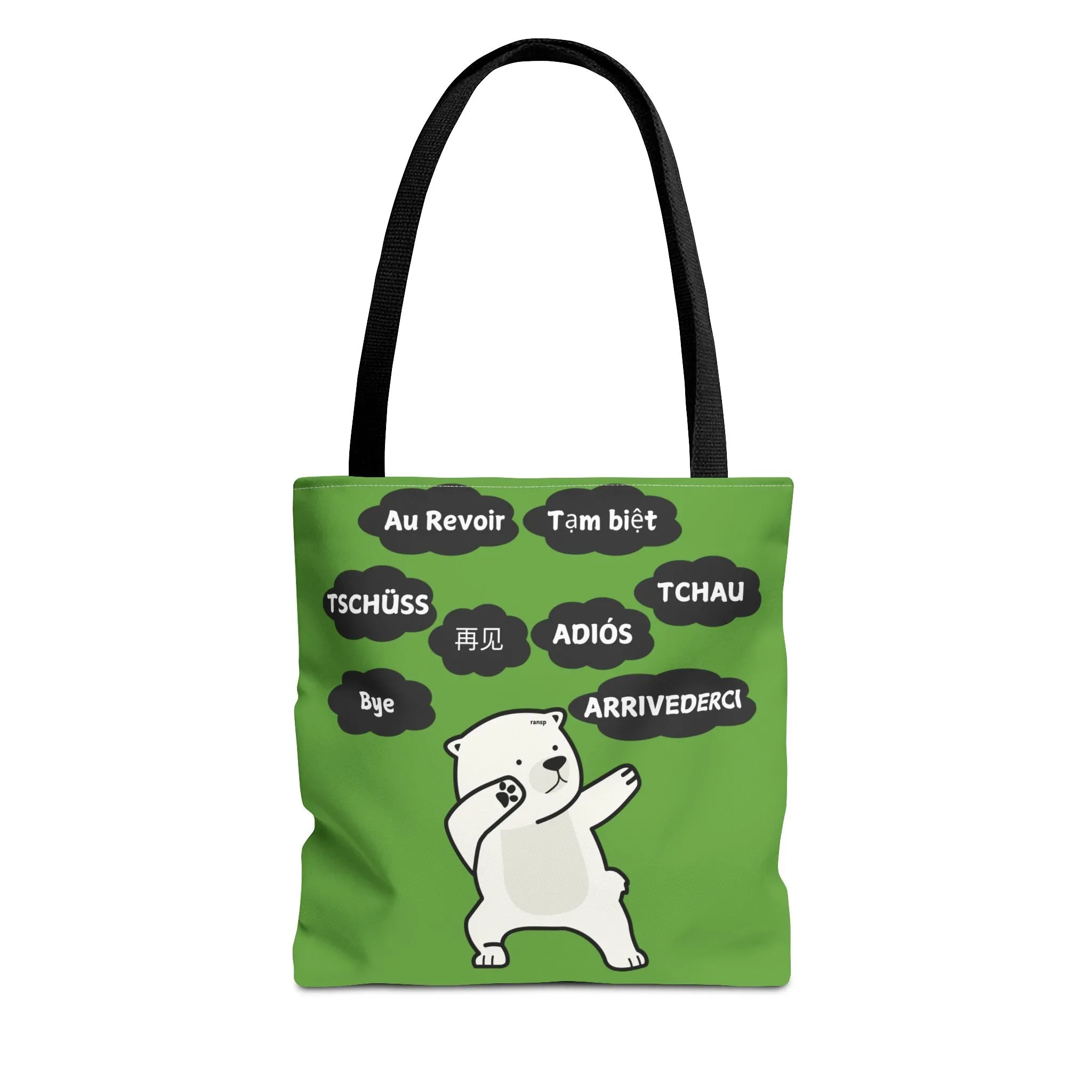 Green Multilingual Farewell Tote Bag with Dancing Bear Design- Perfect for Friendship Gifts, Bag for Shopping, Everyday Shopping bag