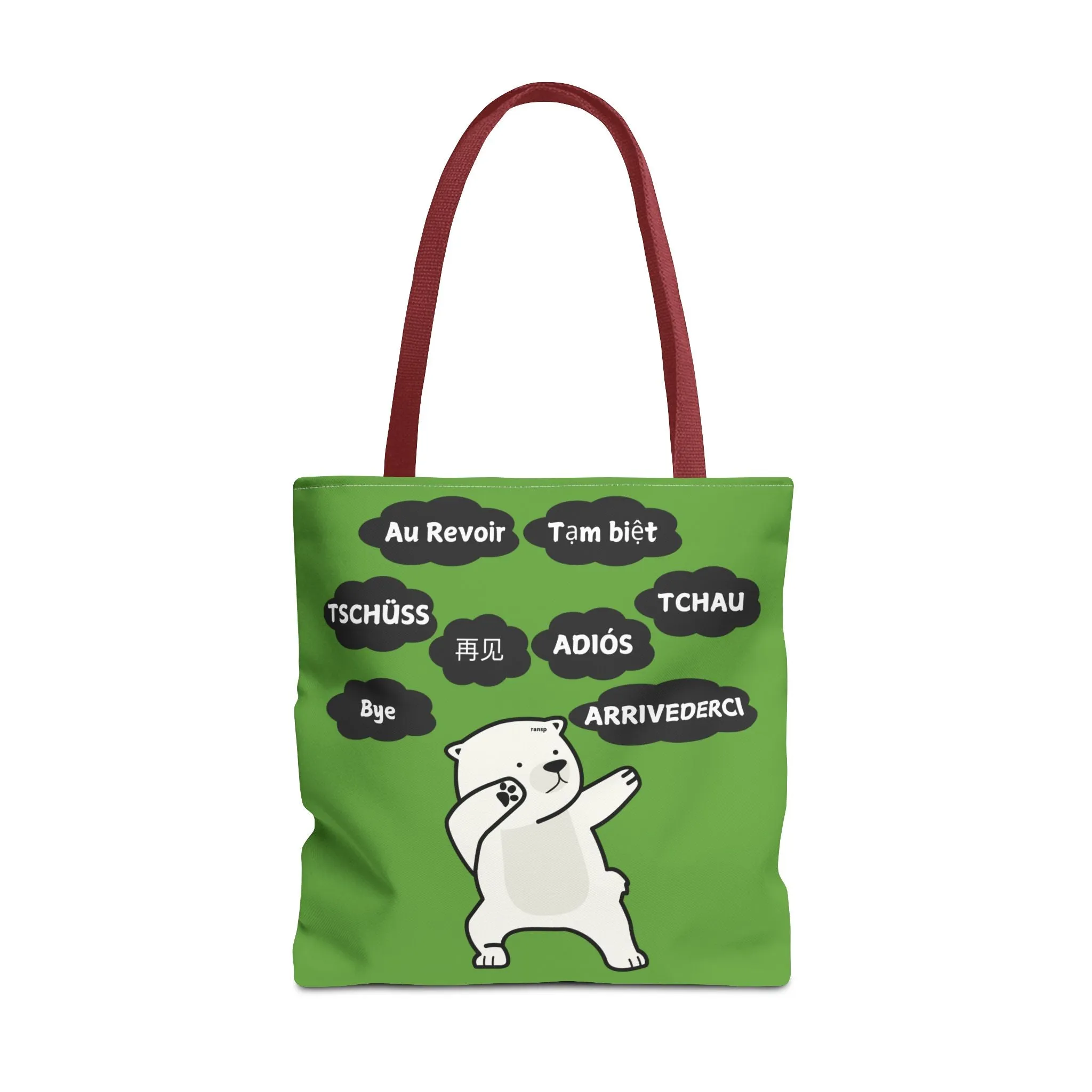 Green Multilingual Farewell Tote Bag with Dancing Bear Design- Perfect for Friendship Gifts, Bag for Shopping, Everyday Shopping bag