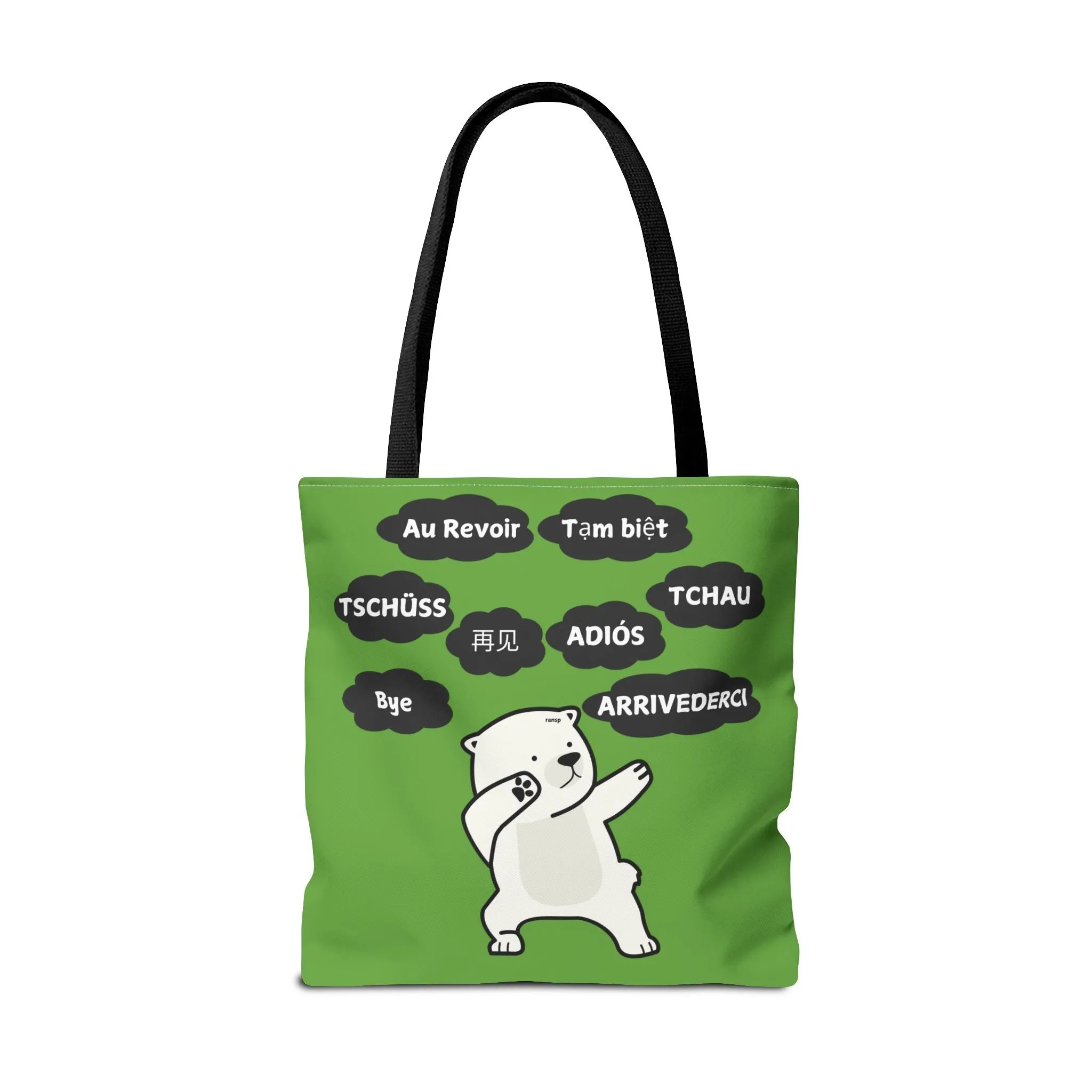 Green Multilingual Farewell Tote Bag with Dancing Bear Design- Perfect for Friendship Gifts, Bag for Shopping, Everyday Shopping bag