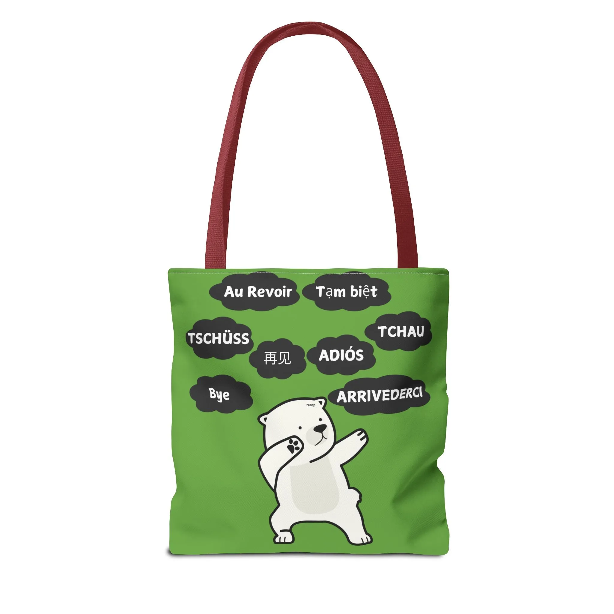 Green Multilingual Farewell Tote Bag with Dancing Bear Design- Perfect for Friendship Gifts, Bag for Shopping, Everyday Shopping bag