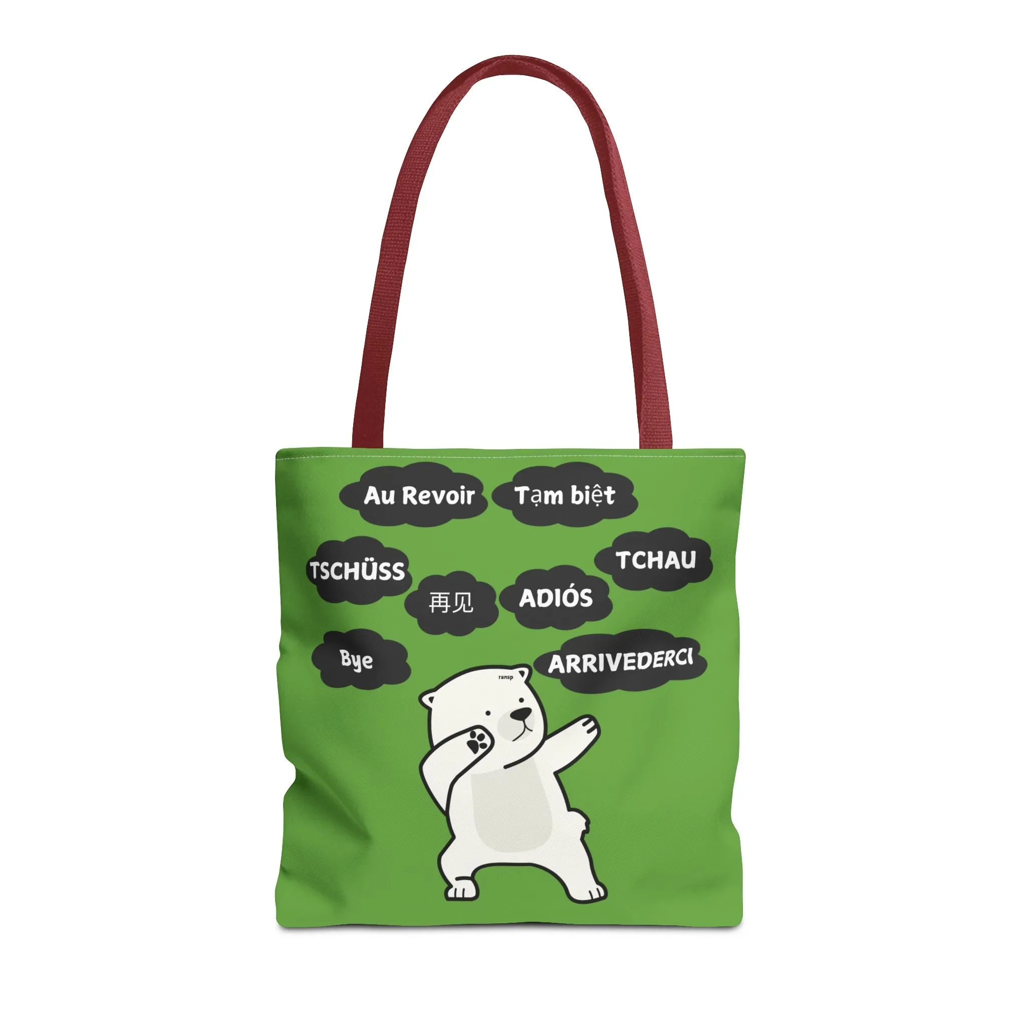 Green Multilingual Farewell Tote Bag with Dancing Bear Design- Perfect for Friendship Gifts, Bag for Shopping, Everyday Shopping bag