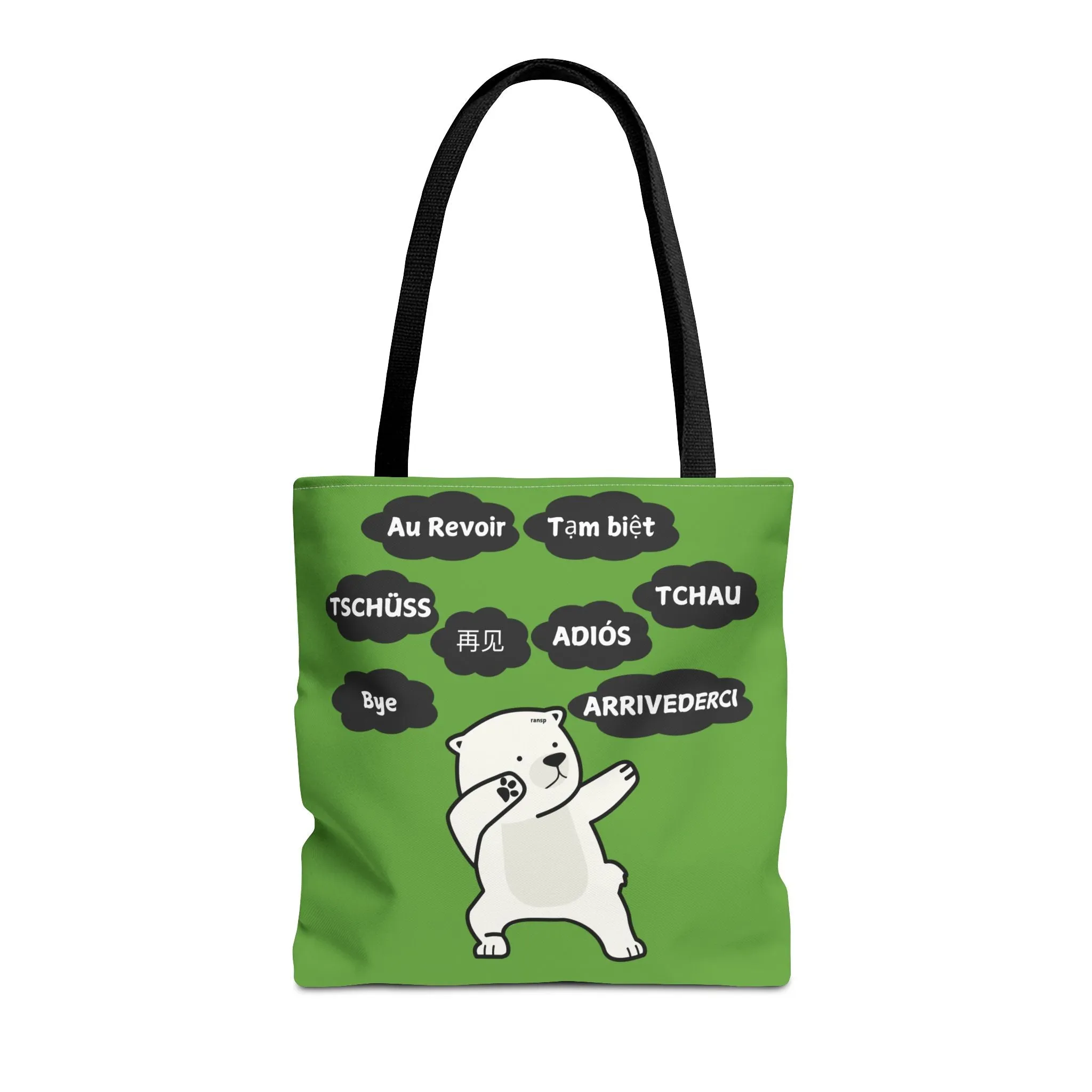 Green Multilingual Farewell Tote Bag with Dancing Bear Design- Perfect for Friendship Gifts, Bag for Shopping, Everyday Shopping bag
