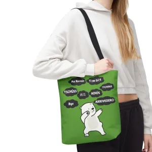 Green Multilingual Farewell Tote Bag with Dancing Bear Design- Perfect for Friendship Gifts, Bag for Shopping, Everyday Shopping bag