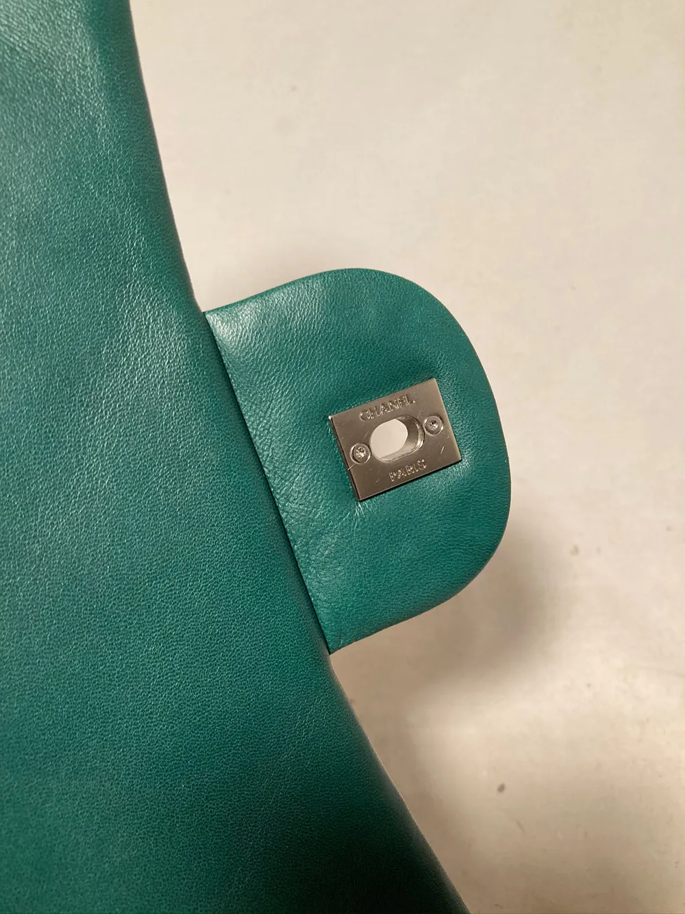 Green Smart-enabled Chanel RARE Stable Classic Flap Leather Patent Metallic Jumbo
