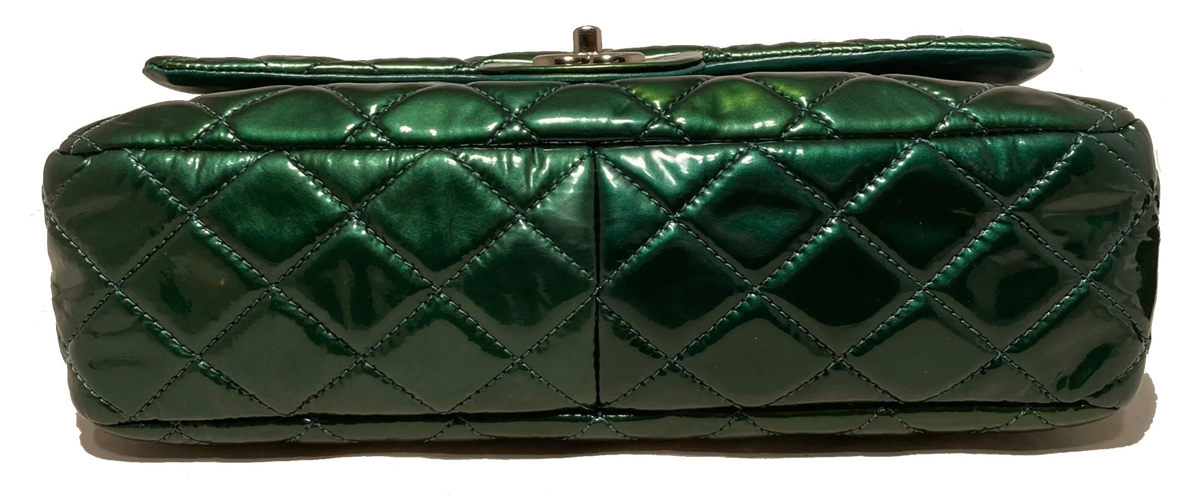 Green Smart-enabled Chanel RARE Stable Classic Flap Leather Patent Metallic Jumbo