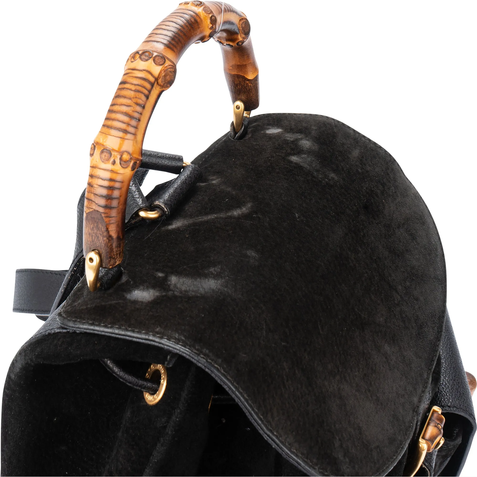 Gucci Classic Suede Leather Bamboo Backpack