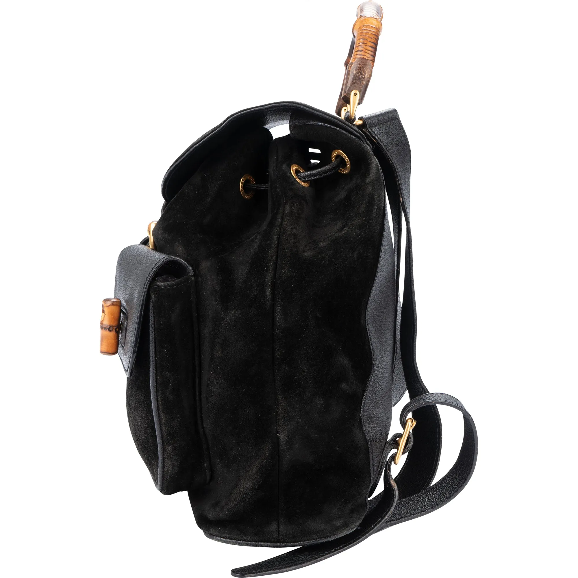 Gucci Classic Suede Leather Bamboo Backpack