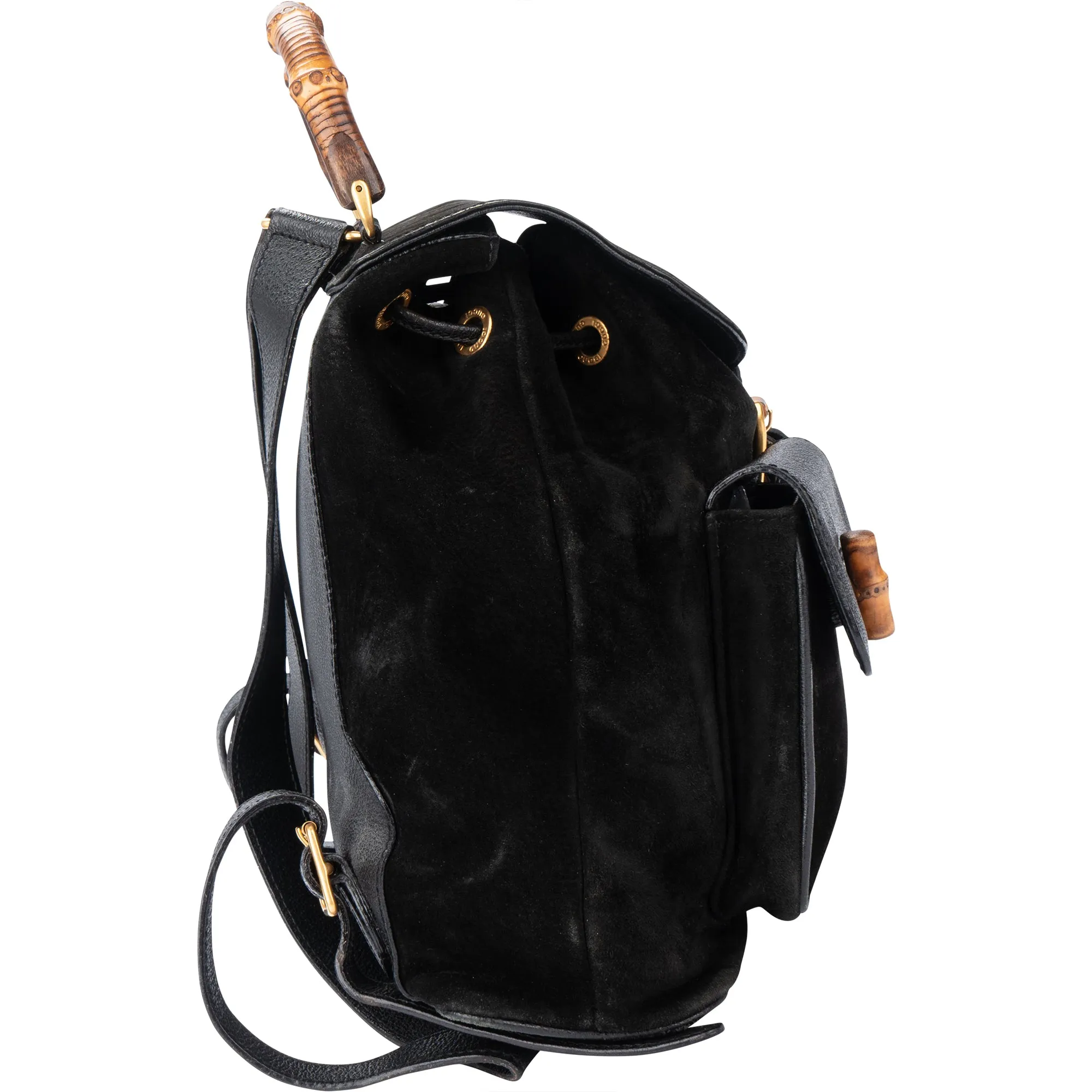 Gucci Classic Suede Leather Bamboo Backpack