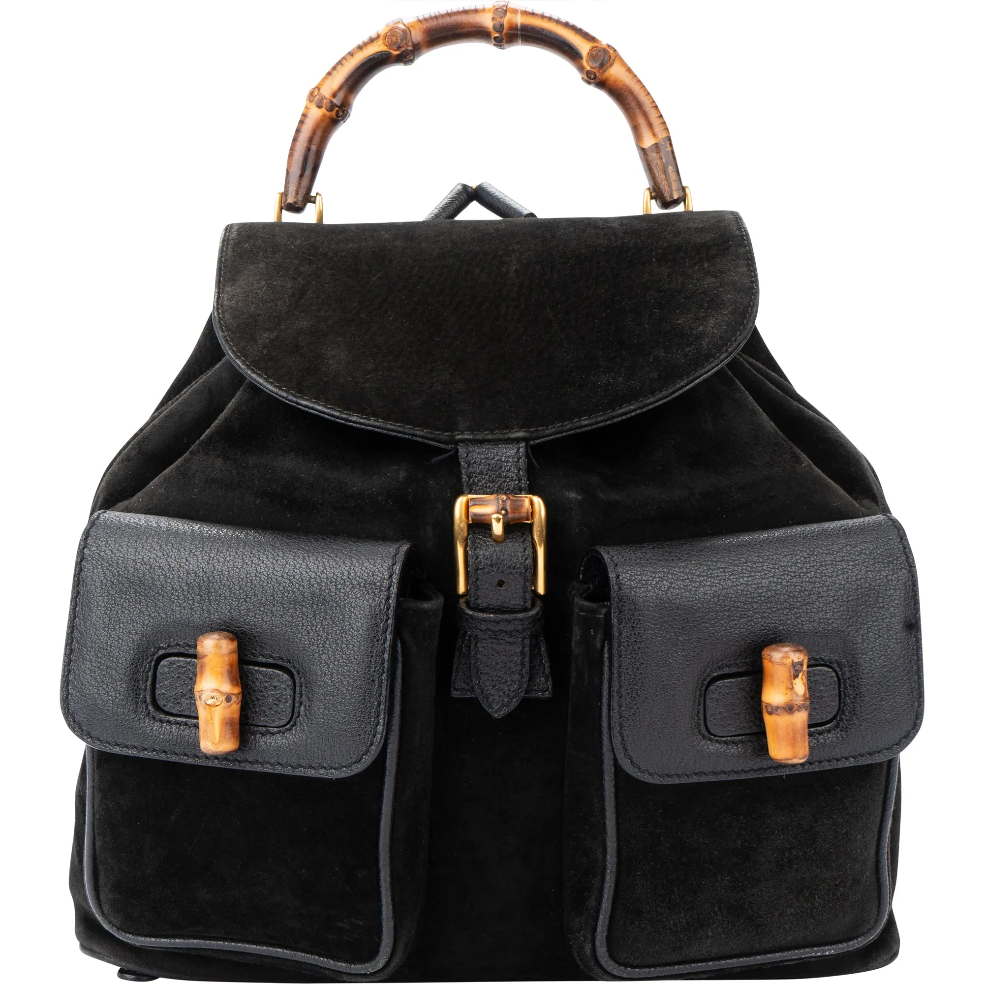 Gucci Classic Suede Leather Bamboo Backpack