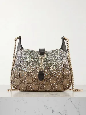GUCCI JACKIE NOTTE TRIMMED CRYSTAL EMBELLISHED SMALL SHOULDER BAG