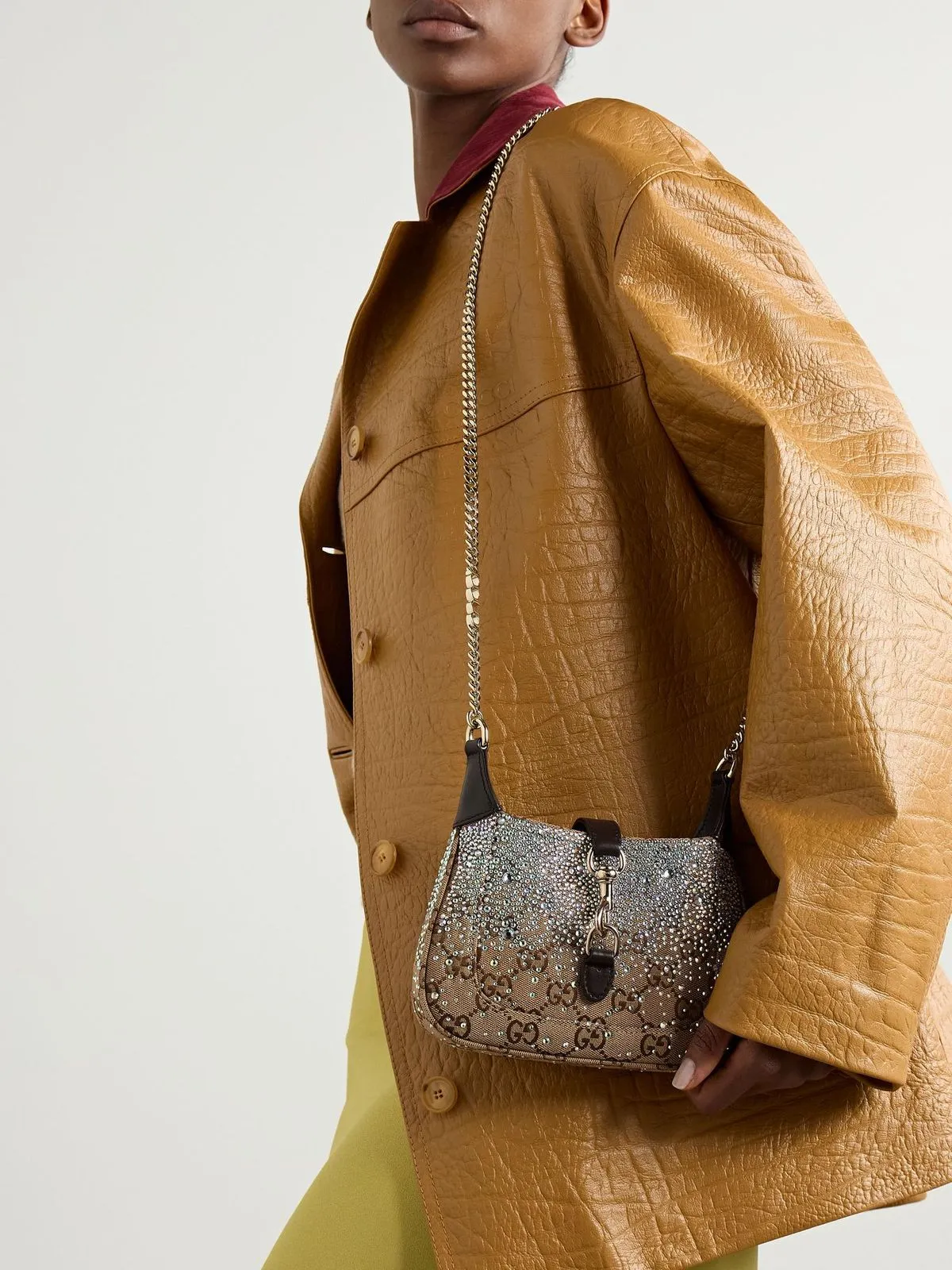 GUCCI JACKIE NOTTE TRIMMED CRYSTAL EMBELLISHED SMALL SHOULDER BAG