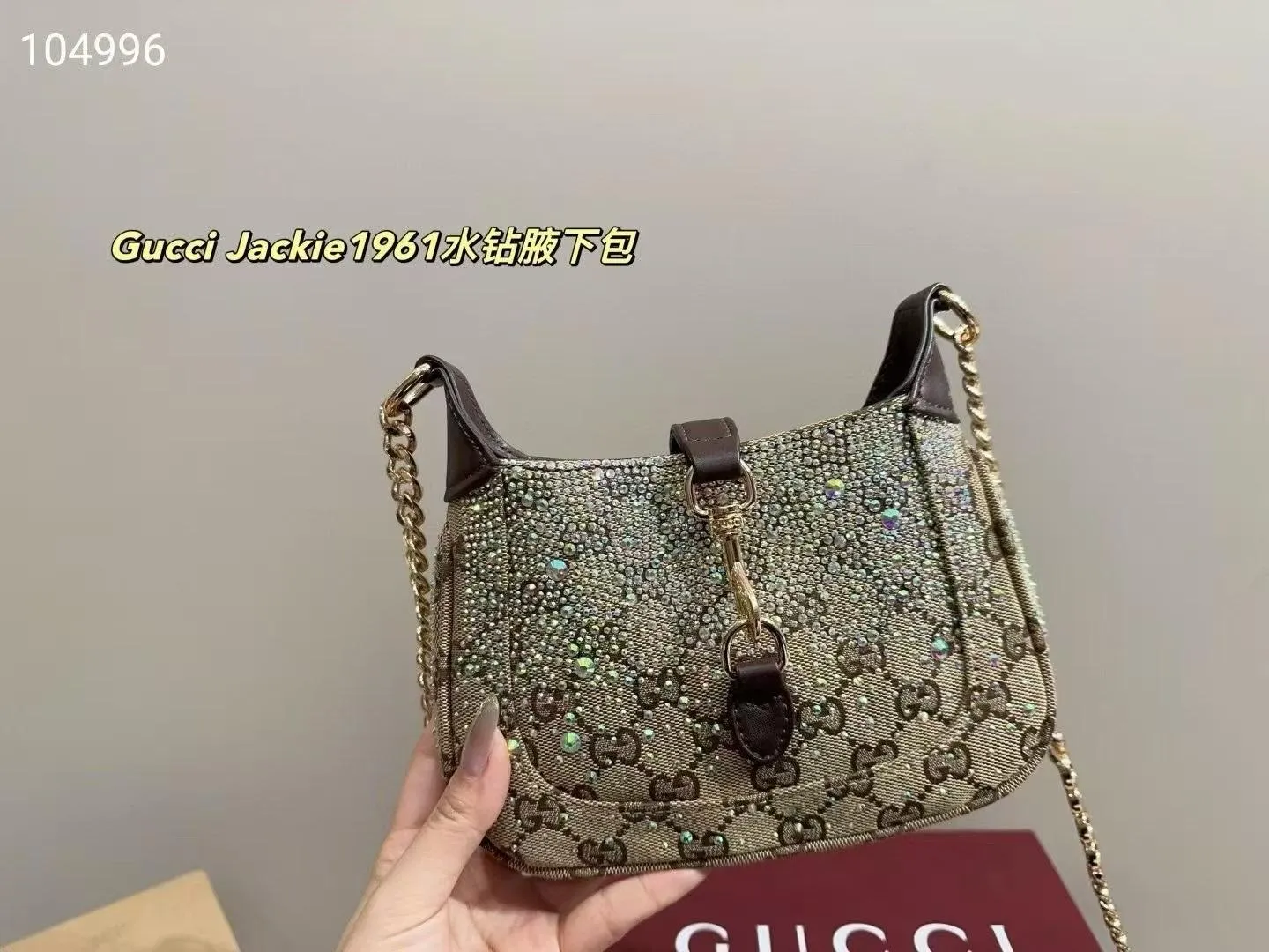 GUCCI JACKIE NOTTE TRIMMED CRYSTAL EMBELLISHED SMALL SHOULDER BAG