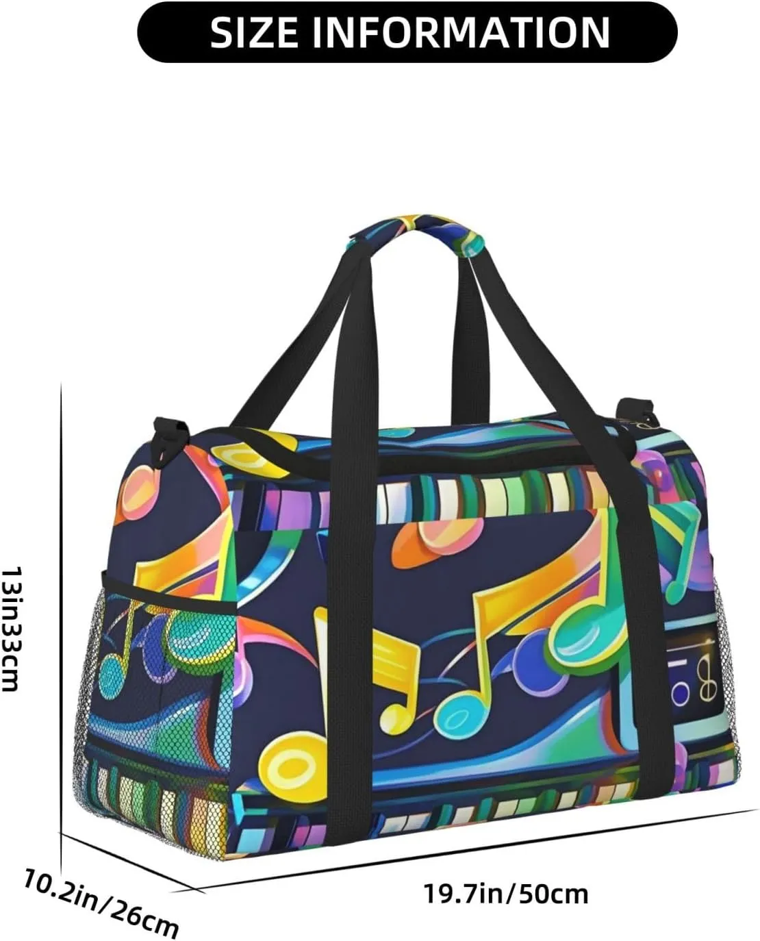 Gym Bag Colorful Piano Keyboard Music Note Duffel Bag for Men Women Travel Overnight Bag with Shoe Compartment Workout Bags