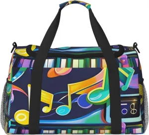 Gym Bag Colorful Piano Keyboard Music Note Duffel Bag for Men Women Travel Overnight Bag with Shoe Compartment Workout Bags