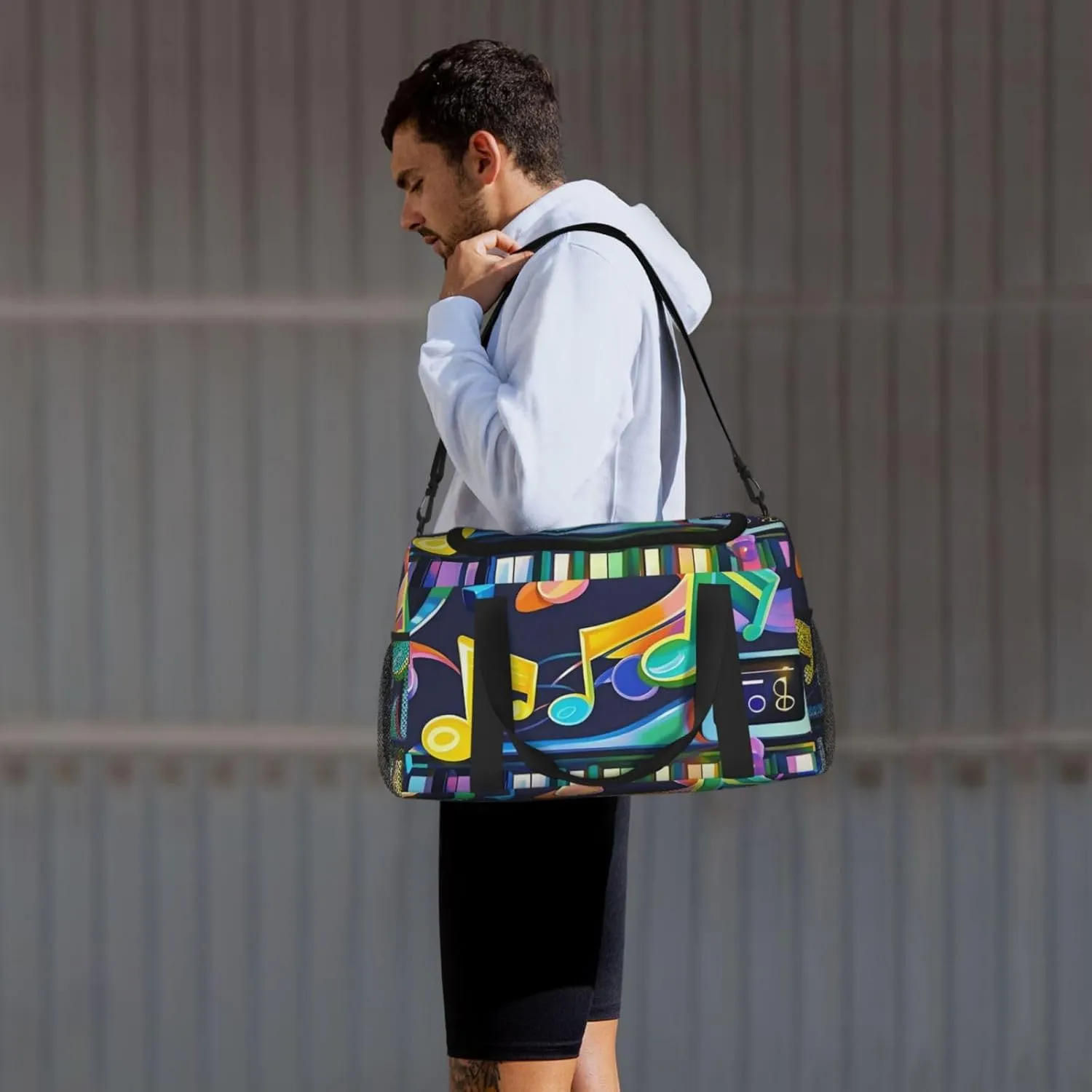 Gym Bag Colorful Piano Keyboard Music Note Duffel Bag for Men Women Travel Overnight Bag with Shoe Compartment Workout Bags