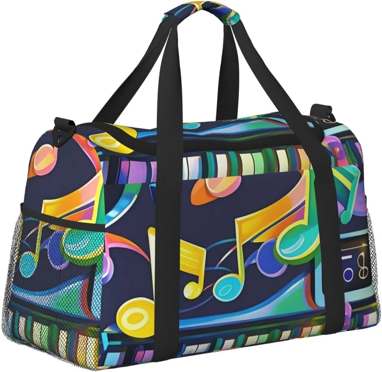 Gym Bag Colorful Piano Keyboard Music Note Duffel Bag for Men Women Travel Overnight Bag with Shoe Compartment Workout Bags