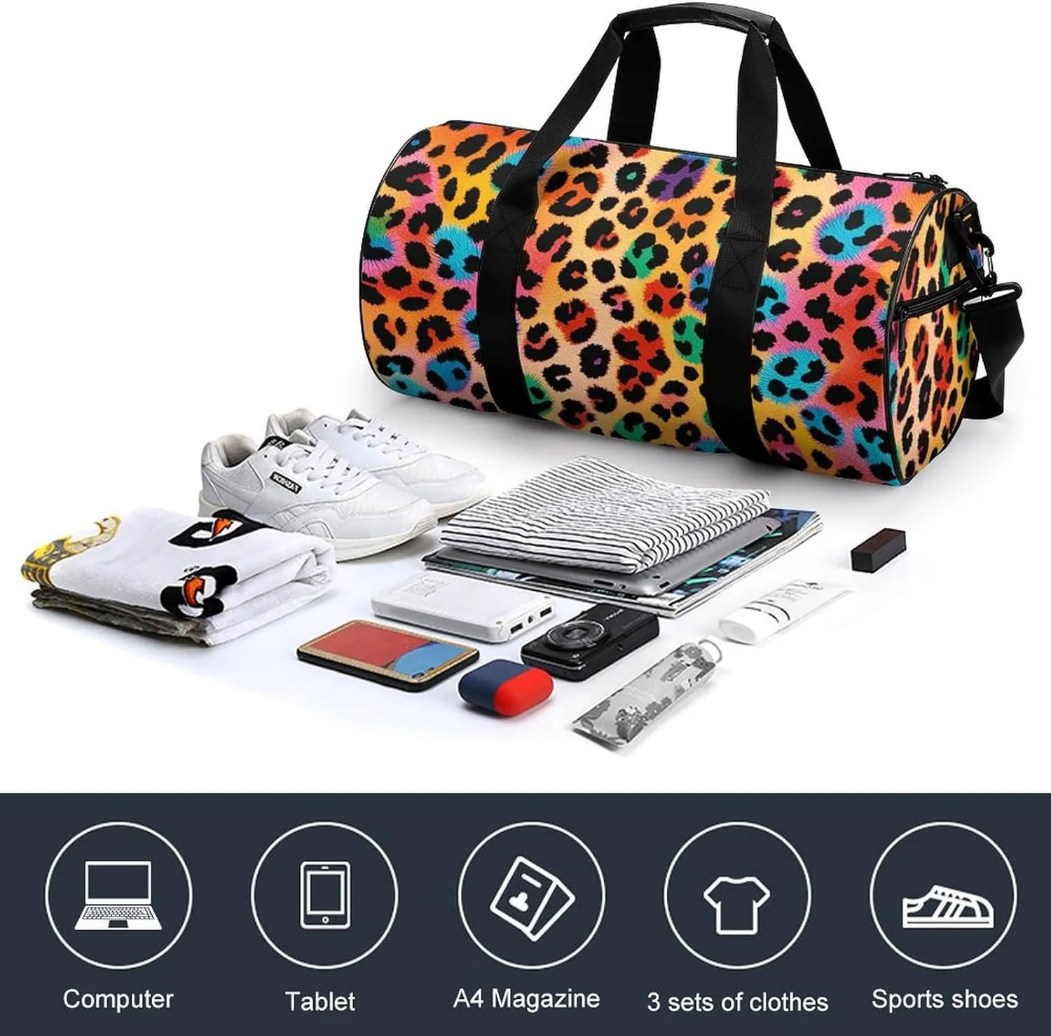 Gym Bag for Men Women Colorful Leopard Duffel Bag Overnight Bag with Compartment Gym Sackpac