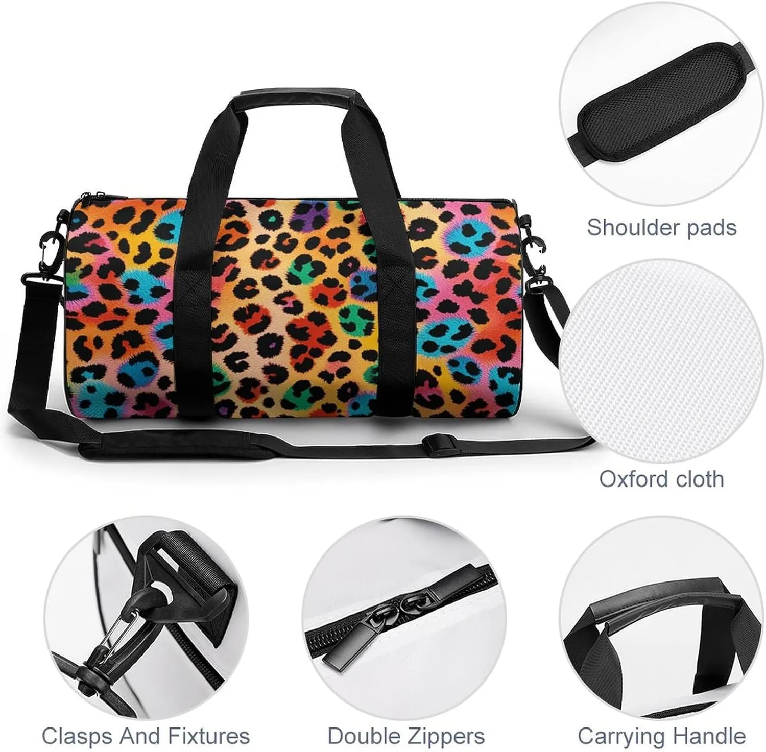 Gym Bag for Men Women Colorful Leopard Duffel Bag Overnight Bag with Compartment Gym Sackpac