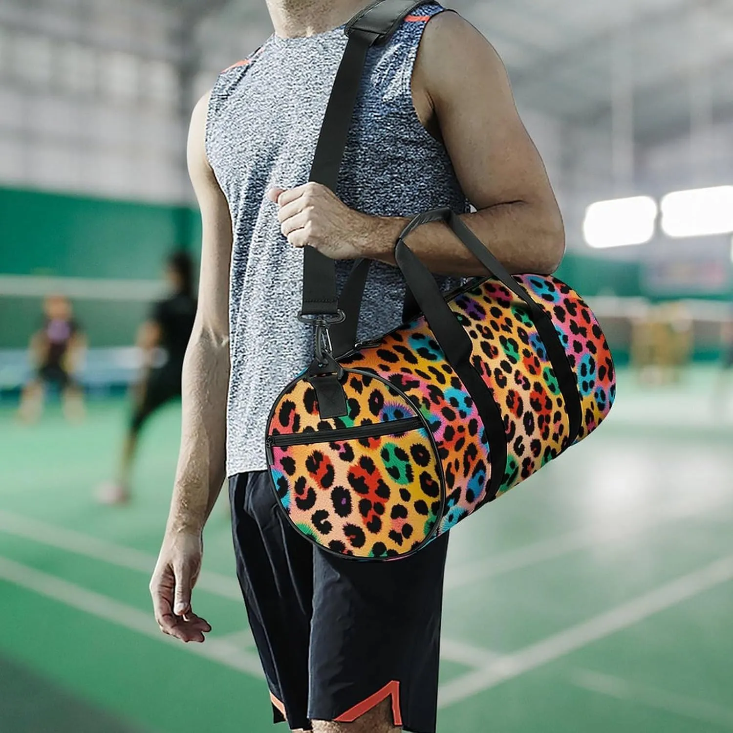 Gym Bag for Men Women Colorful Leopard Duffel Bag Overnight Bag with Compartment Gym Sackpac