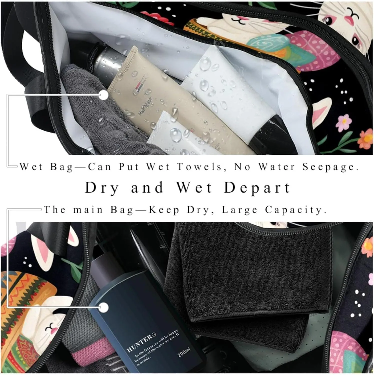 Gym Bags for Men,Travel Duffel Bags for Women,Bunny Easter Eggs Colorful Flowers,Workout Bag
