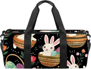 Gym Bags for Men,Travel Duffel Bags for Women,Bunny Easter Eggs Colorful Flowers,Workout Bag