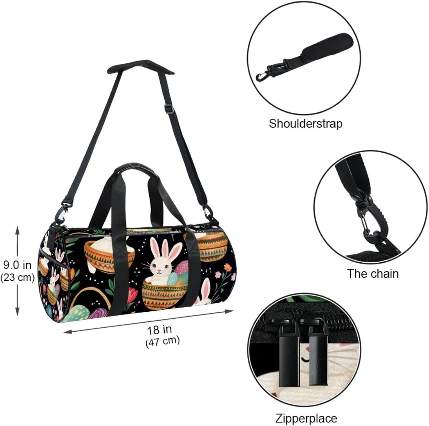 Gym Bags for Men,Travel Duffel Bags for Women,Bunny Easter Eggs Colorful Flowers,Workout Bag