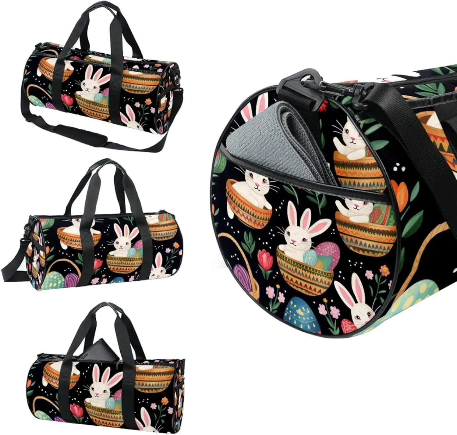 Gym Bags for Men,Travel Duffel Bags for Women,Bunny Easter Eggs Colorful Flowers,Workout Bag