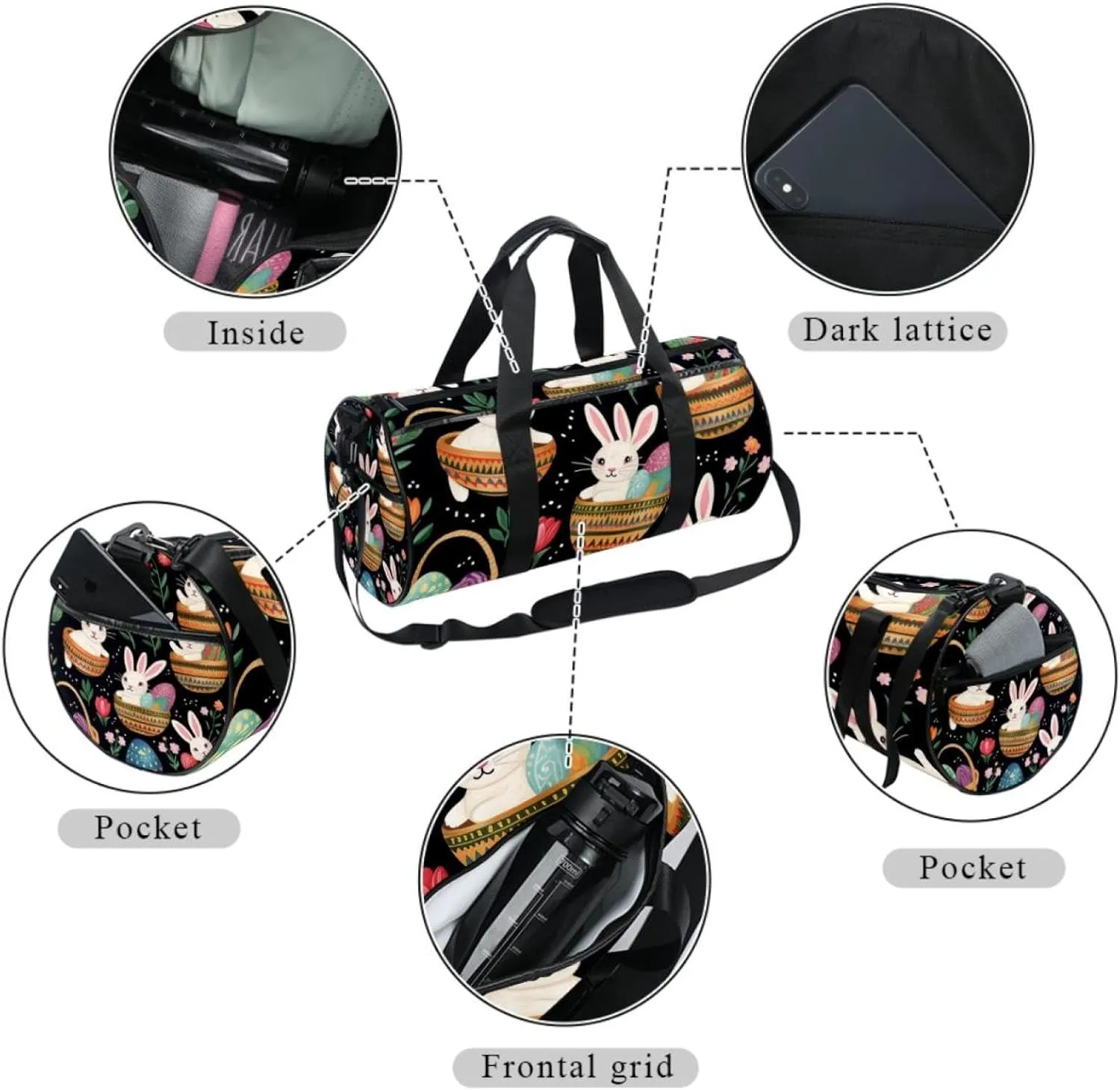 Gym Bags for Men,Travel Duffel Bags for Women,Bunny Easter Eggs Colorful Flowers,Workout Bag