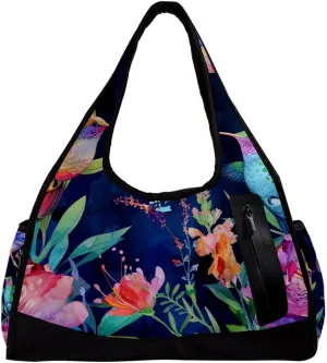 Gym Bags for Men,Travel Duffel Bags for Women,Colorful Hummingbird Flower,Workout Bag