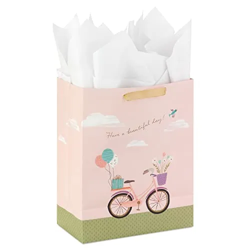 Hallmark 13" Large Mother's Day Gift Bag with Tissue Paper (Have A Beautiful Day Bicycle and Balloons) for Birthdays,Bridal Showers and More