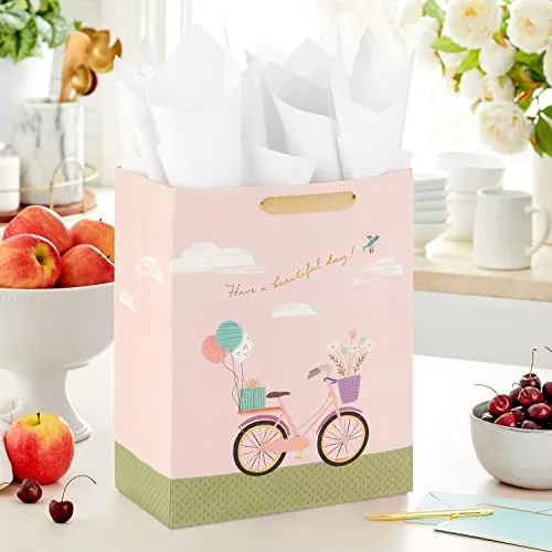 Hallmark 13" Large Mother's Day Gift Bag with Tissue Paper (Have A Beautiful Day Bicycle and Balloons) for Birthdays,Bridal Showers and More