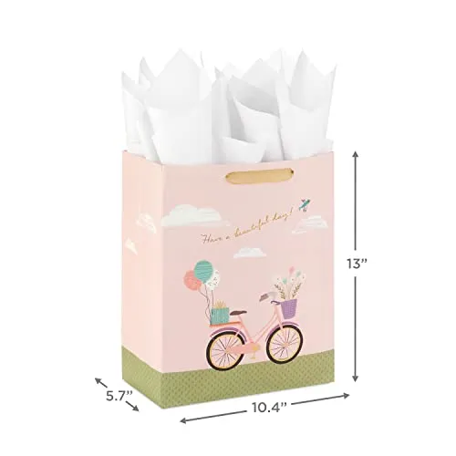 Hallmark 13" Large Mother's Day Gift Bag with Tissue Paper (Have A Beautiful Day Bicycle and Balloons) for Birthdays,Bridal Showers and More