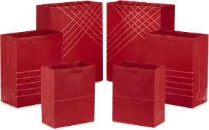 Hallmark Red Gift Bags in Assorted Sizes (Pack of 6: 2 Medium 9", 2 Large 11", 2 Extra Large 14") for Christmas, Birthdays, Graduations, Father's Day, Baby Showers, Bridal Showers, Weddings