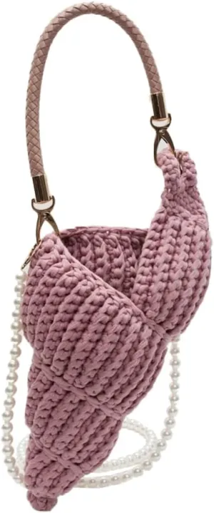 Handwoven Fashion Seashell Bag for Women Crochet Beach Bag Unique Boho Clutch with Pearl Strap Leather Handle 2025
