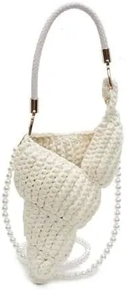 Handwoven Fashion Seashell Bag - Stylish & Unique Boho Clutch with Pearl Strap, Leather Handle & Premium Hardware
