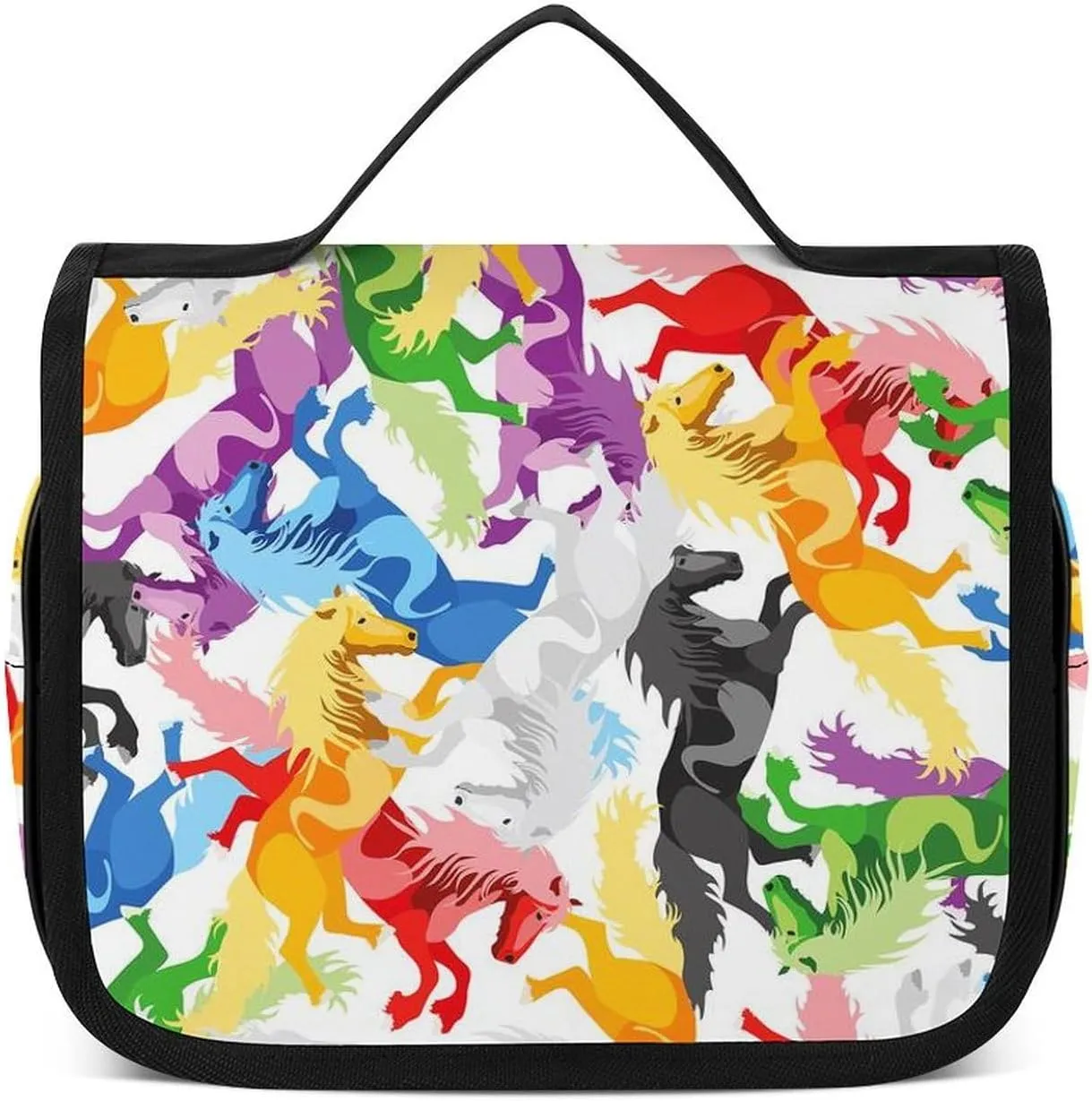 Hanging Travel Toiletry Bag, Large Capacity Cosmetic Bag for Women, Waterproof Makeup Organzier Colorful Horse Art Bathroom Shower Bag