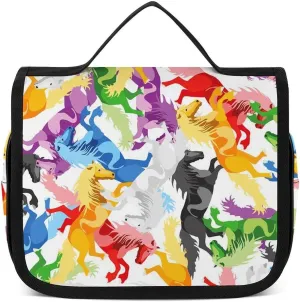 Hanging Travel Toiletry Bag, Large Capacity Cosmetic Bag for Women, Waterproof Makeup Organzier Colorful Horse Art Bathroom Shower Bag