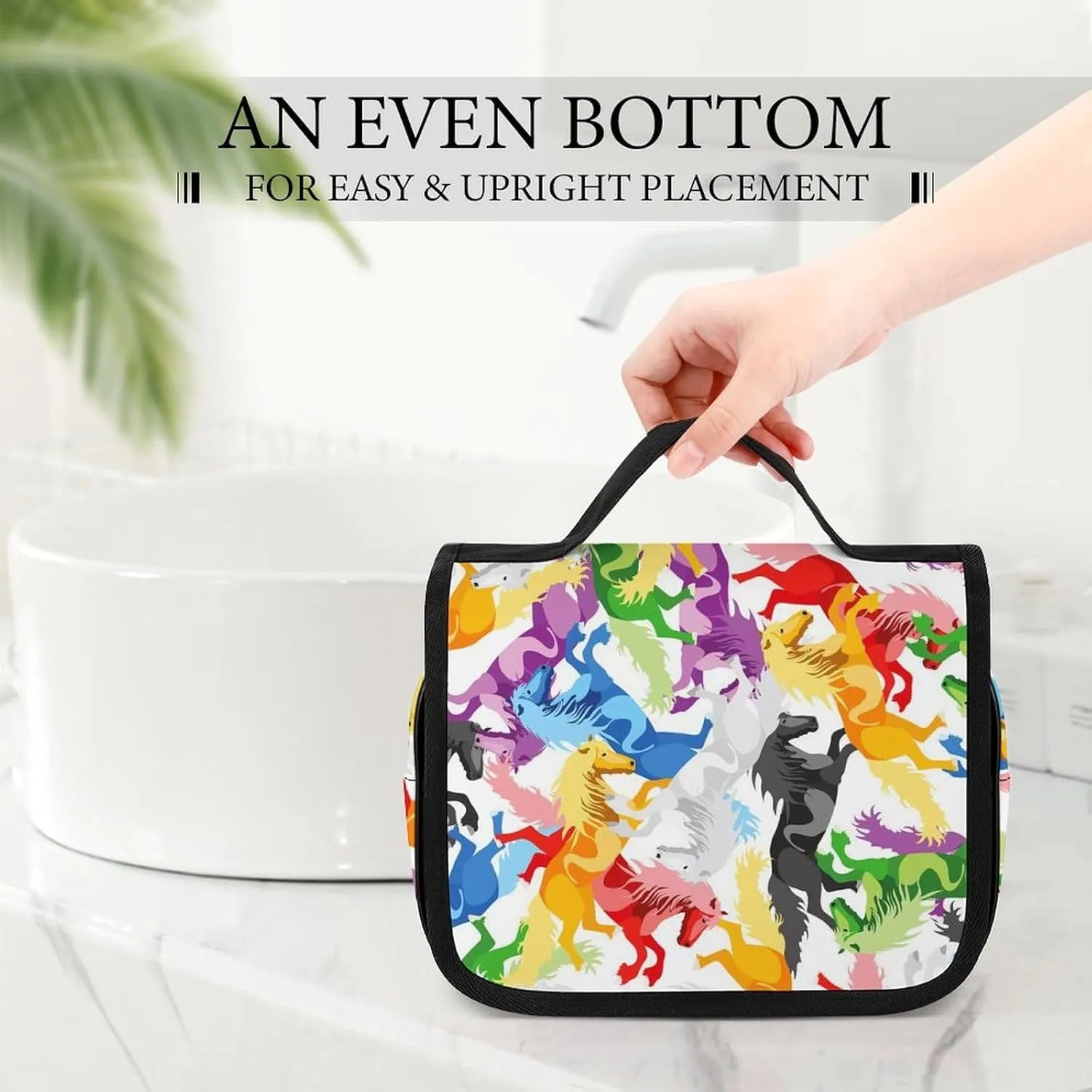Hanging Travel Toiletry Bag, Large Capacity Cosmetic Bag for Women, Waterproof Makeup Organzier Colorful Horse Art Bathroom Shower Bag