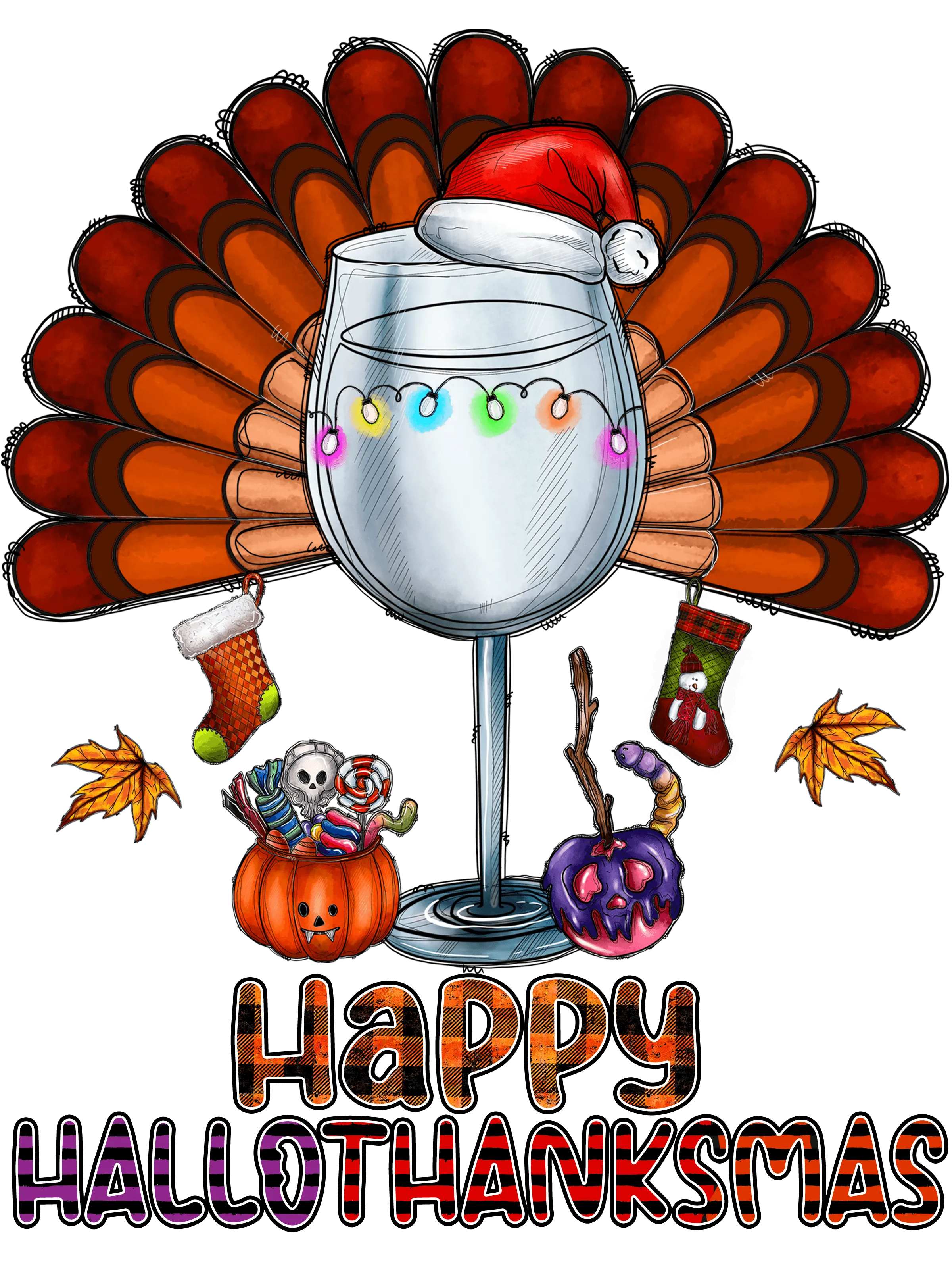 Happy Hallothanksmas DTF (direct-to-film) Transfer