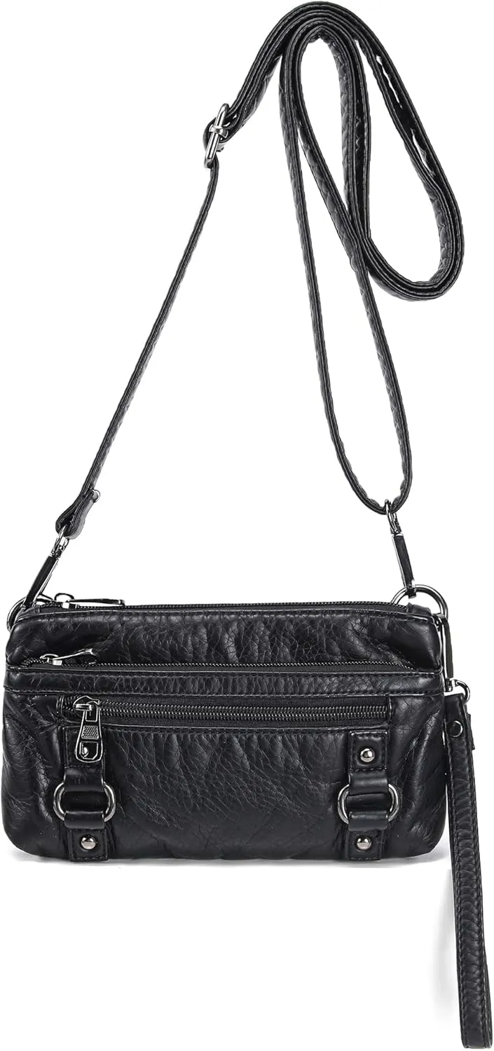 Haytijoe Triple Zip Crossbody Purses Small Crossbody Bags for Women Travel Cell Phone Purse Soft Leather Shoulder Handbags