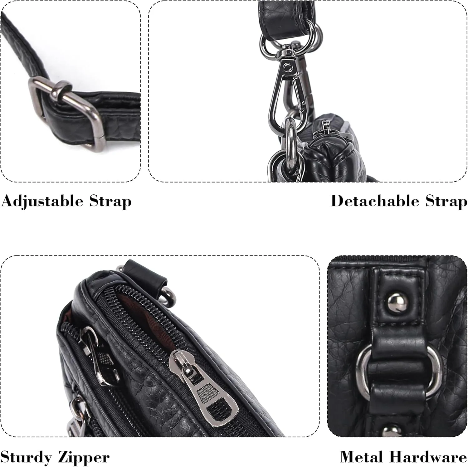 Haytijoe Triple Zip Crossbody Purses Small Crossbody Bags for Women Travel Cell Phone Purse Soft Leather Shoulder Handbags