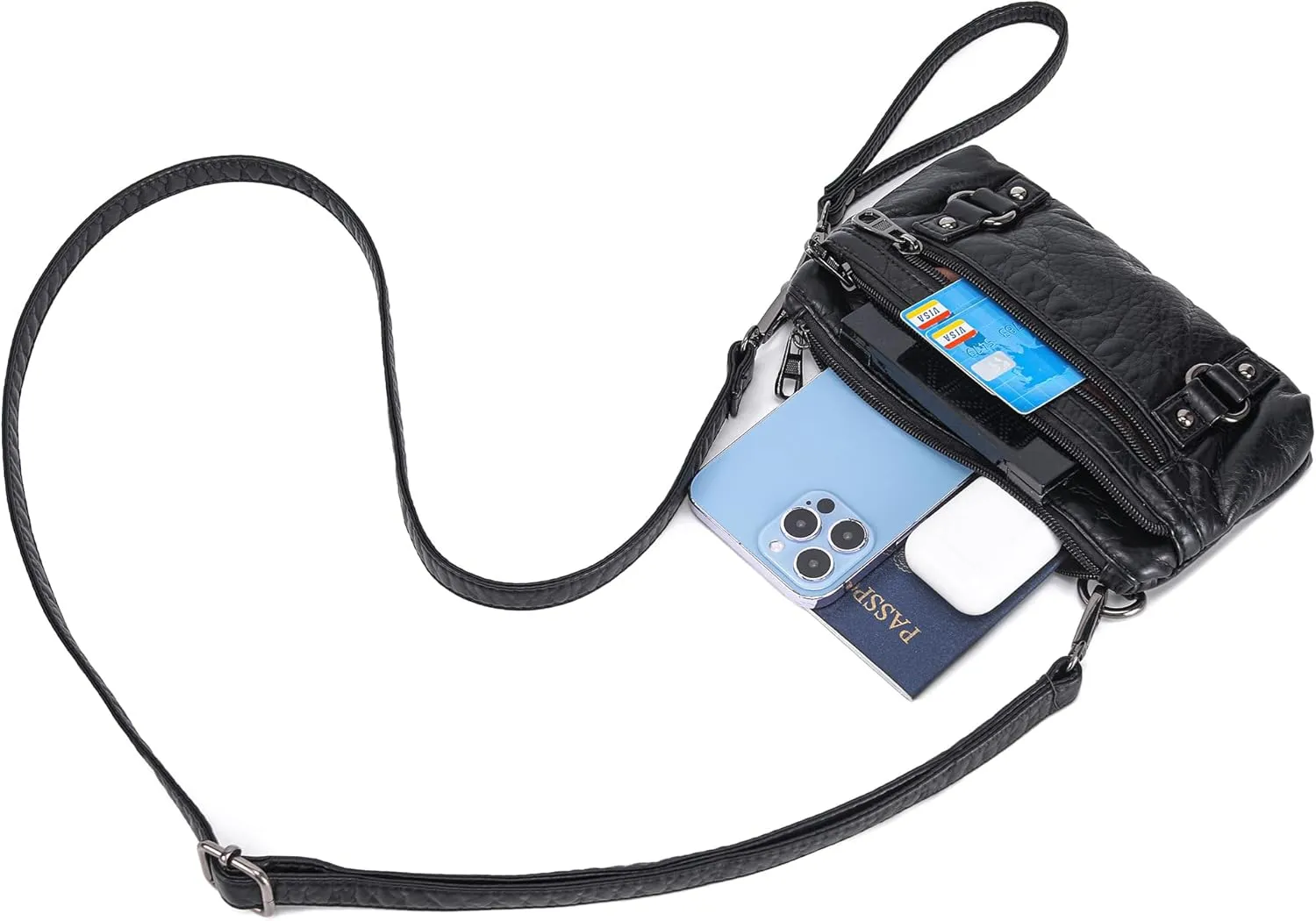 Haytijoe Triple Zip Crossbody Purses Small Crossbody Bags for Women Travel Cell Phone Purse Soft Leather Shoulder Handbags