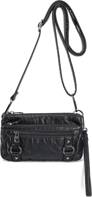 Haytijoe Triple Zip Crossbody Purses Small Crossbody Bags for Women Travel Cell Phone Purse Soft Leather Shoulder Handbags