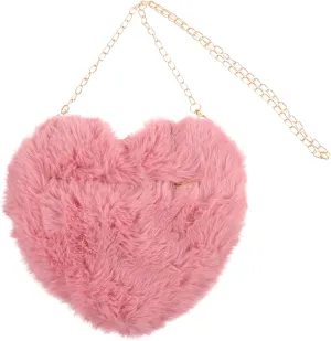 Heart Shaped Purse Soft Fluffy Faux Fur Crossbody Bag Handbag Shoulder Bag with Chain for Women Girls Valentines Day