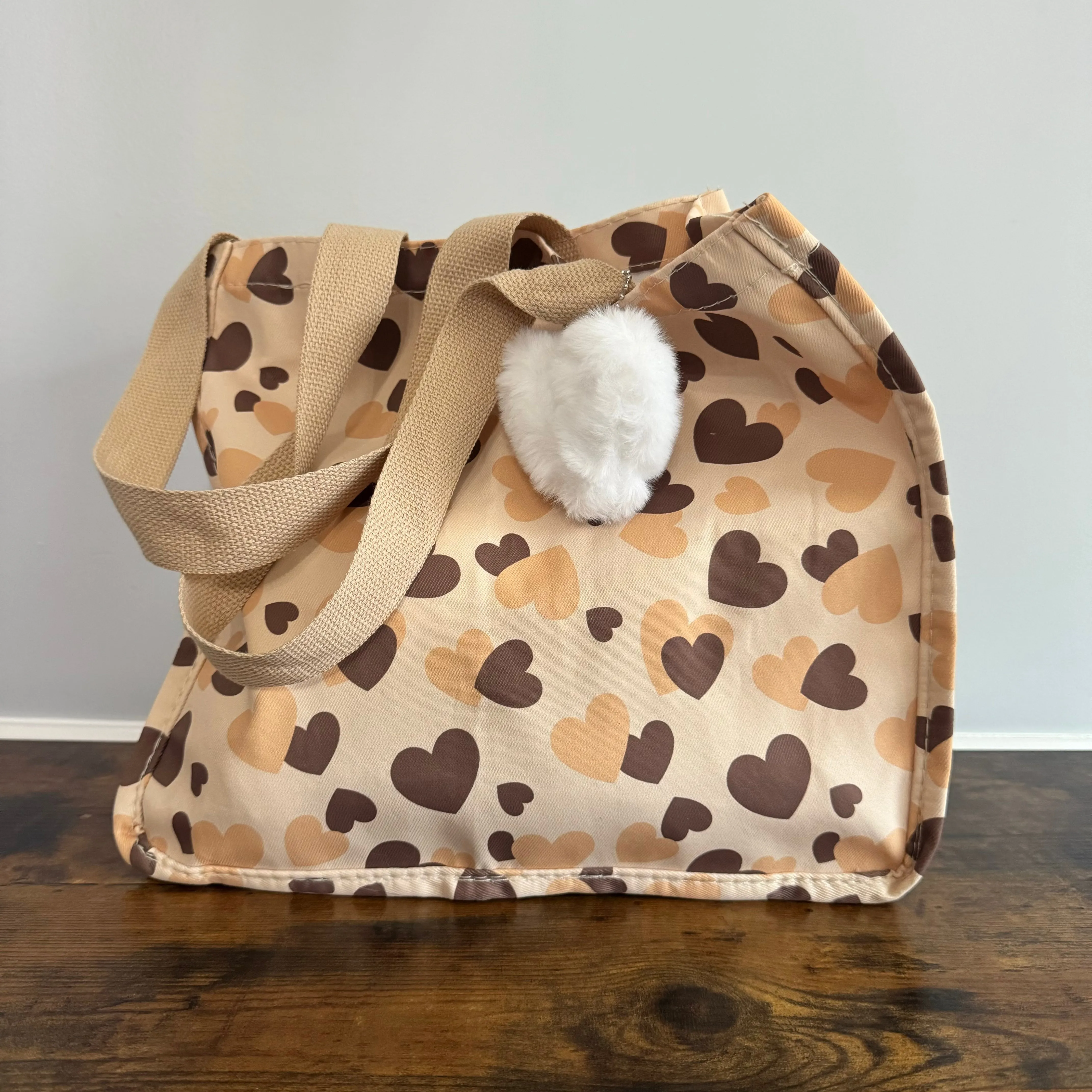 Heart Tote Bag - Brown   Tan