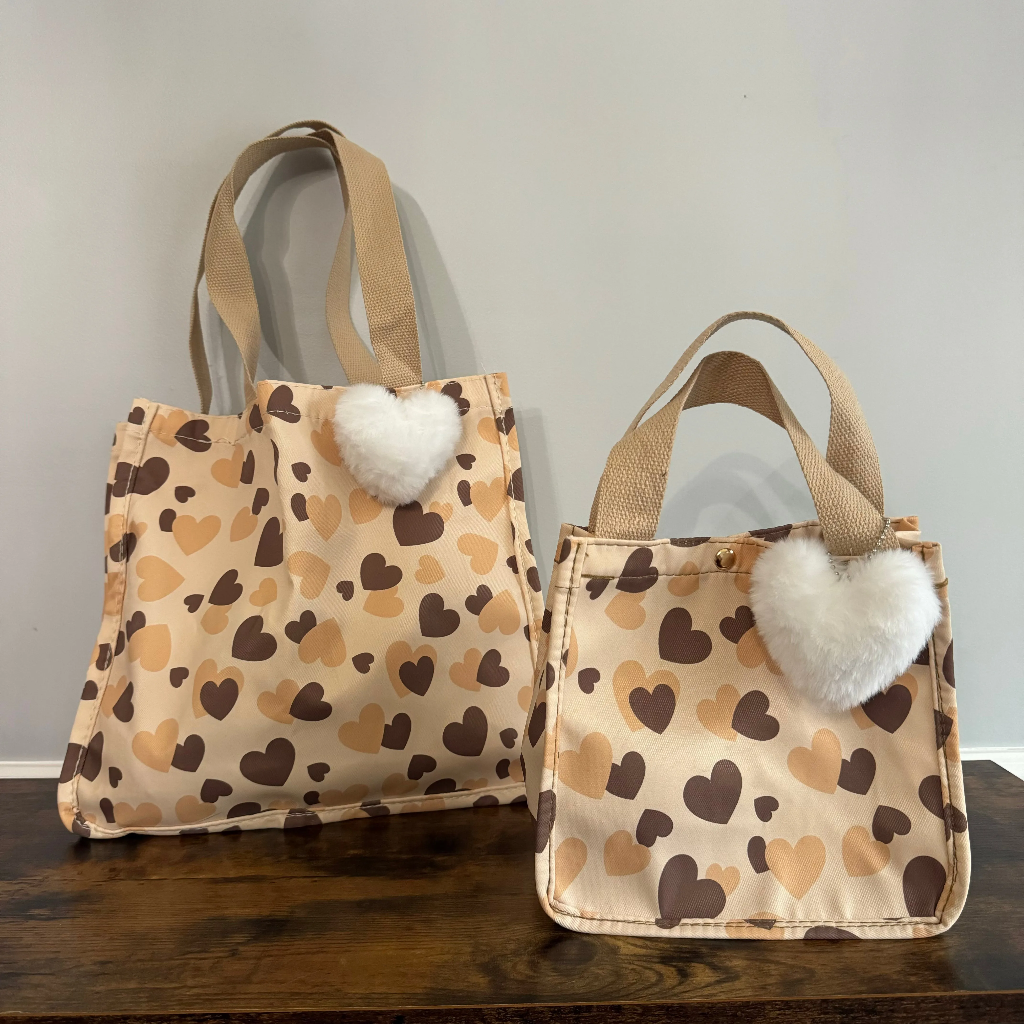 Heart Tote Bag - Brown   Tan