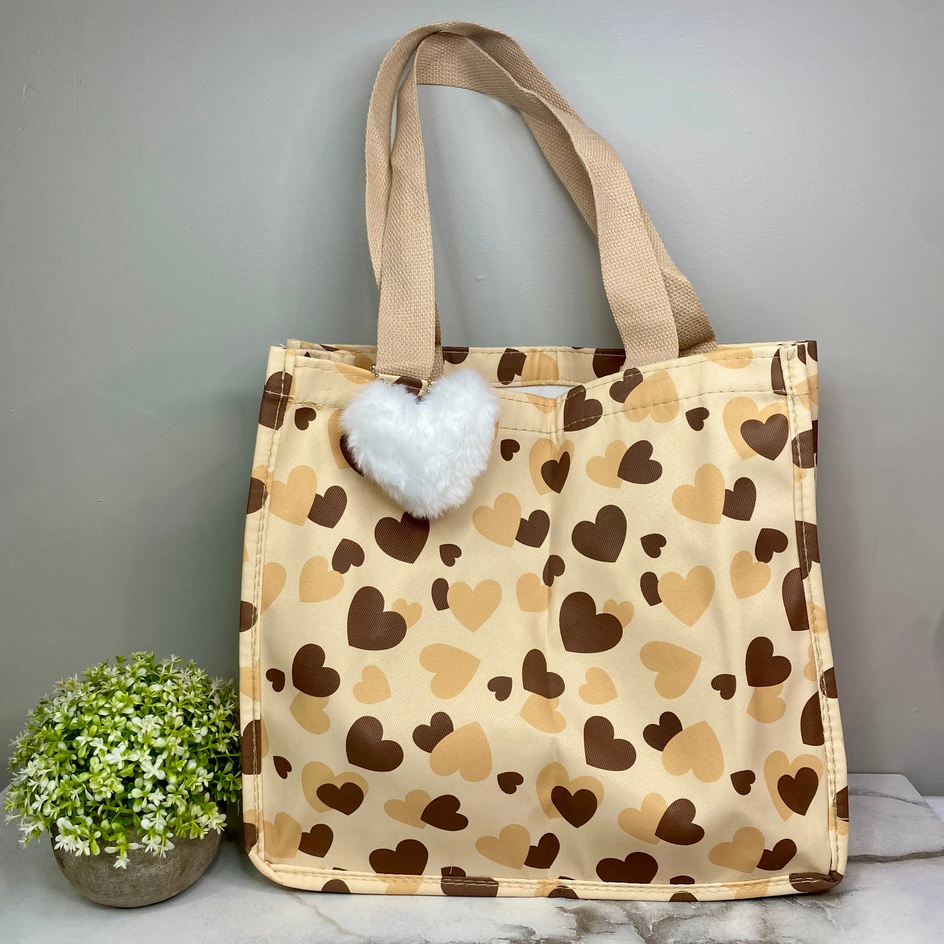 Heart Tote Bag - Brown   Tan