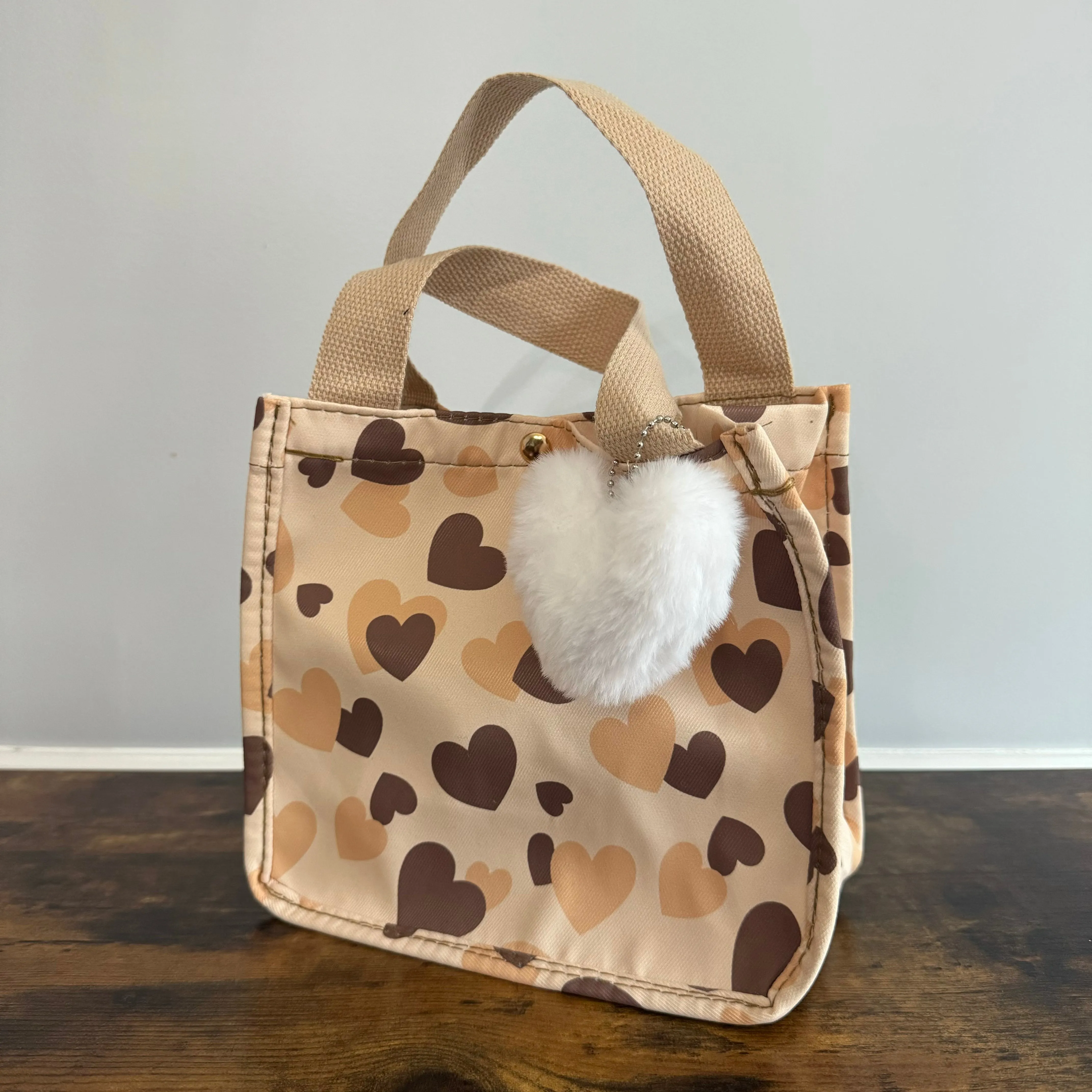 Heart Tote Bag - Brown   Tan